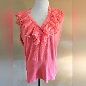 Ashley Stewart 18/20 Sleeveless Ruffle Knit Top Peach